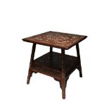 Chinese Rosewood Square Two Tier Table with Inlaid Decoration, 66cms high x 63cms wide