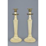 Pair of 19th century Ivory Corinthian Column Candlesticks with Gilt Metal Sconces, possibly Indian,