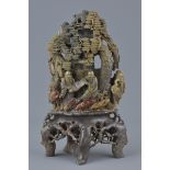 Chinese Soapstone Carving of a Scholar admiring a Painting, 21cms high