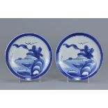 Pair of 19th century Japanese Porcelain Plates decorated with similar blue and white landscape scene