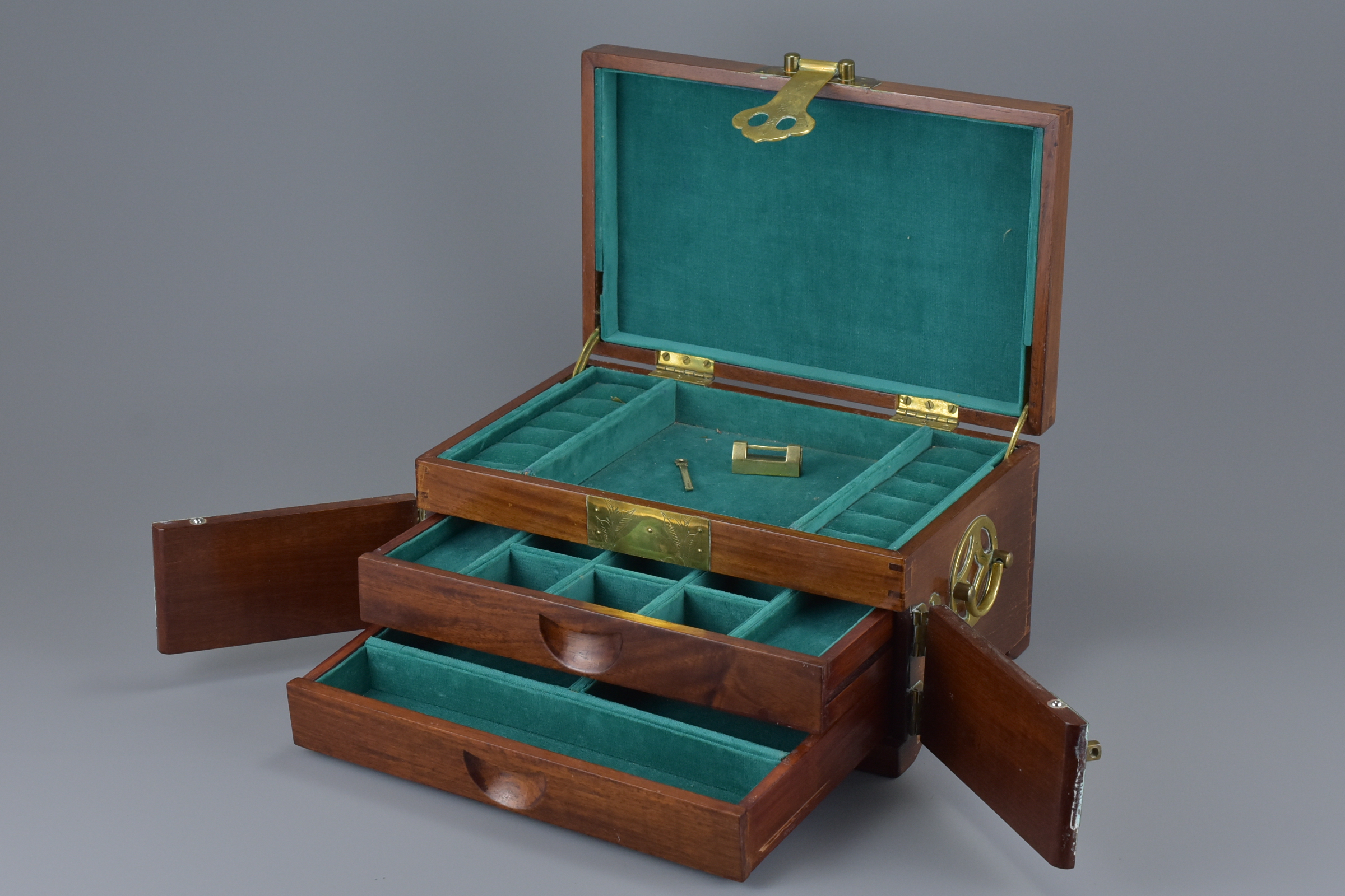 Chinese Early Rosewood Jewellery Box with Moulded Motif to Lid and Brass Mounts, 16cms high x 29cms - Image 3 of 5