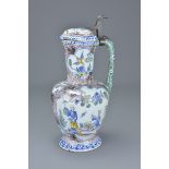 Continental Tin Glazed Lidded Flagon, 24cms high