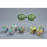 Nine Chinese Porcelain Bird Feeders including seven Late 19th century Famille Rose examples and Two