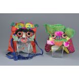 Two Chinese Embroidered Children's Birthday Hats, 40cms high (2)