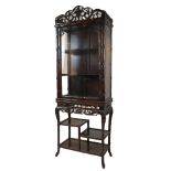 Chinese 19th century Hardwood Cabinet on Stand, the single glazed door opening to reveal two shelves