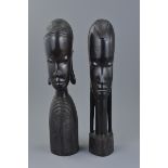 Pair of African Tribal Hardwood Busts of a Male and a Female, 32cms high (2)