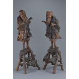 Pair of Chinese Root Wood Carving of Two Old Men , 57cms high (2)