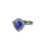 A 14K white gold, 1.44ct sapphire diamond cluster