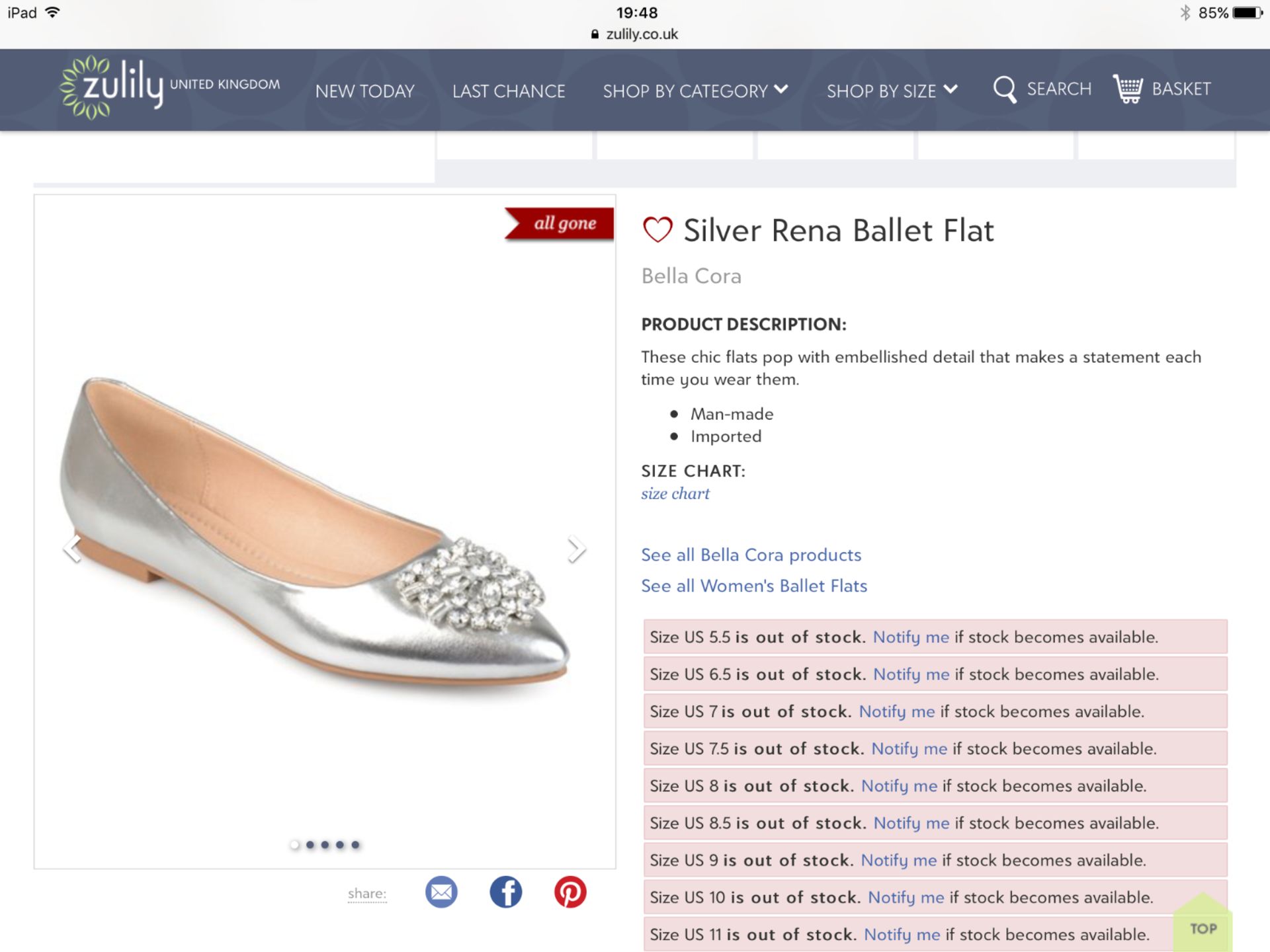 Bella Cora Silver Rena Ballet Flat, Size Uk 4.5 Us 7 (New With Box) [Ref: 53391740 G4]-Tf - Image 6 of 6