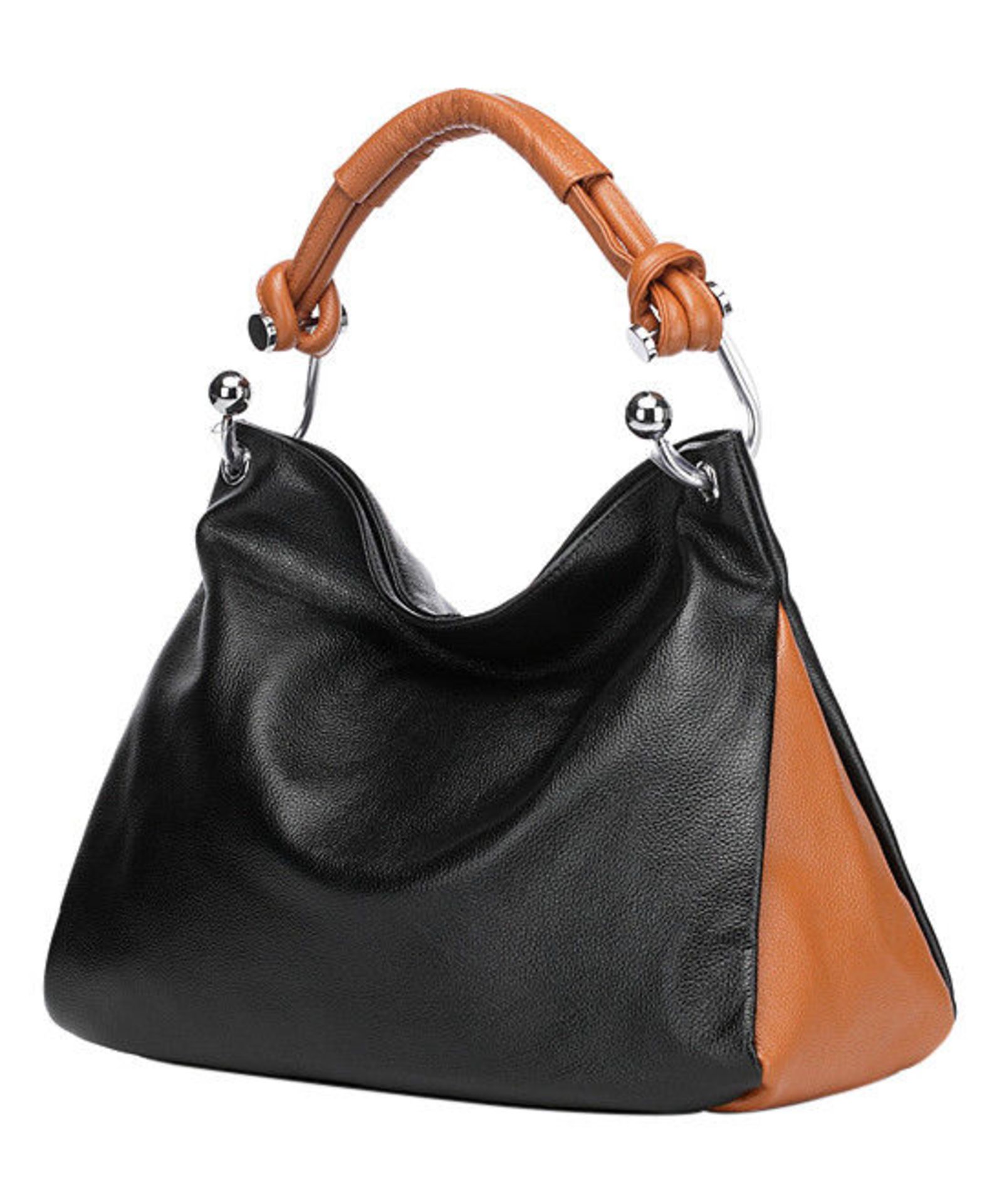 Vicenzo Leather Black & Brown Melissa Leather Hobo (New With Tags) [Ref: 34095420-Tf-Tub 1]-Tf