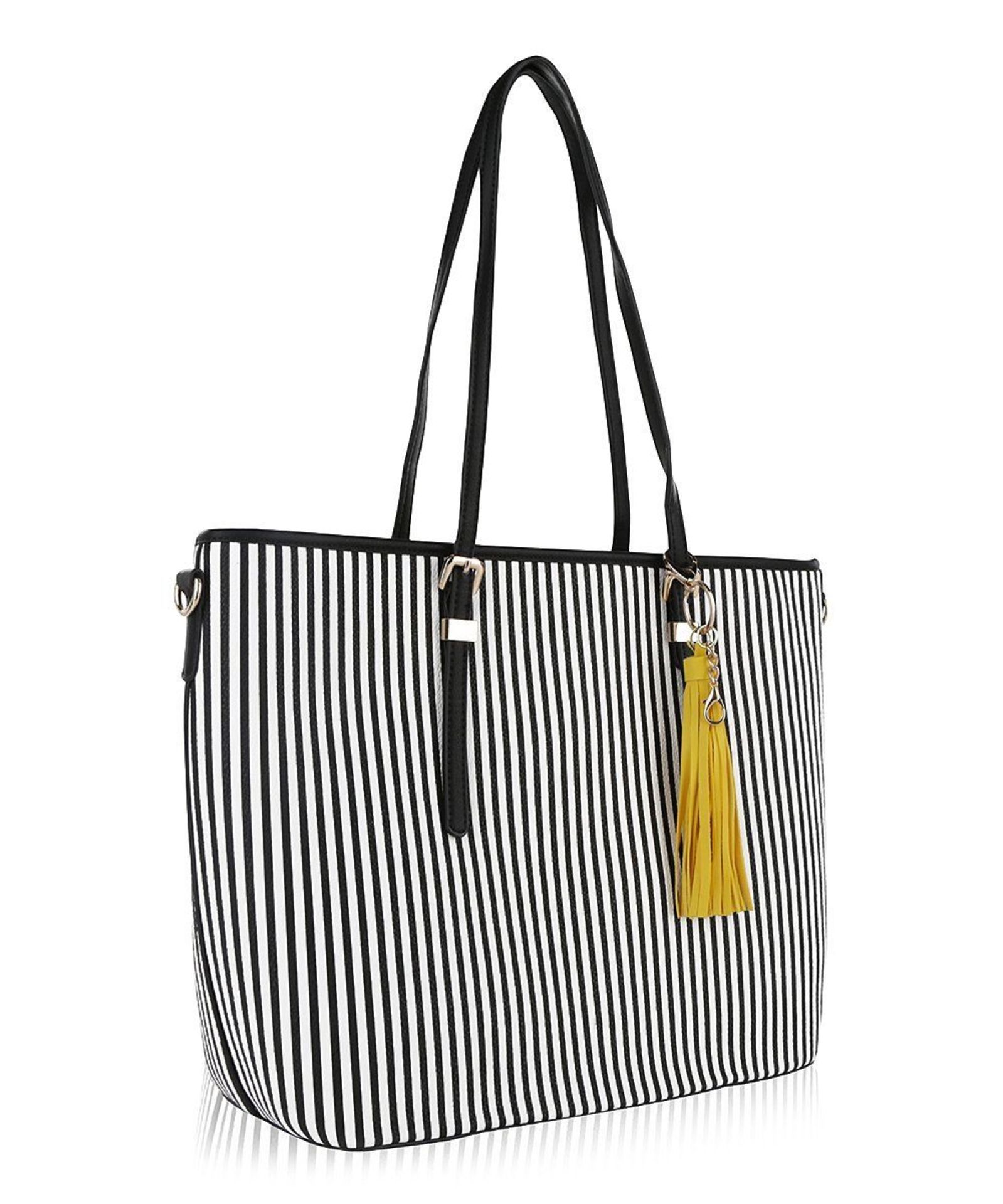 Mkf Collection By Mia K. Farrow Black & White Stripe Tassel-Accent Tote (New With Tags) [Ref: