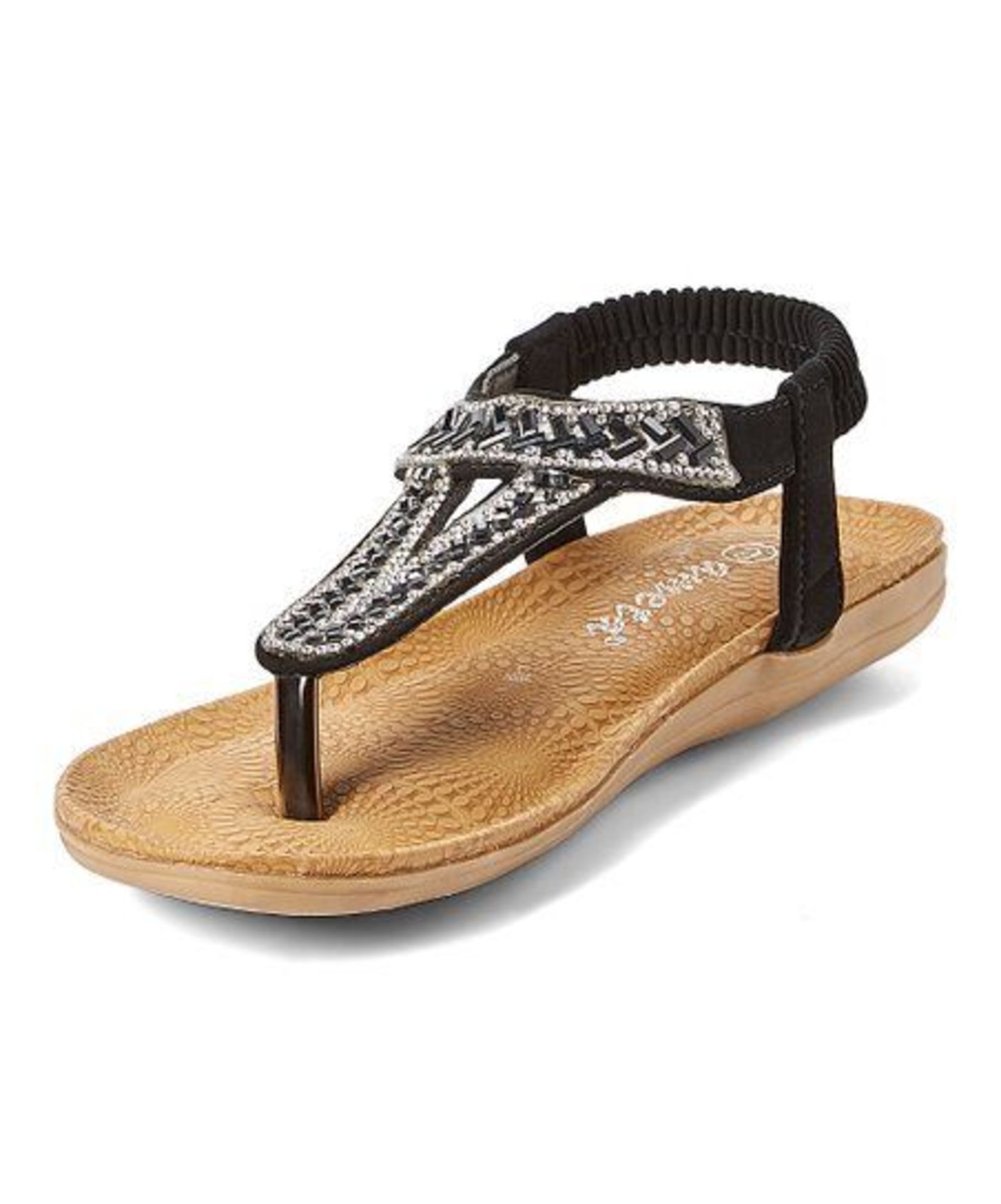 Ameta Black Geometric Embellished T-Strap Sandal (Uk Size:6.5/Us Size:9) (New With Box) [Ref: - Image 2 of 2