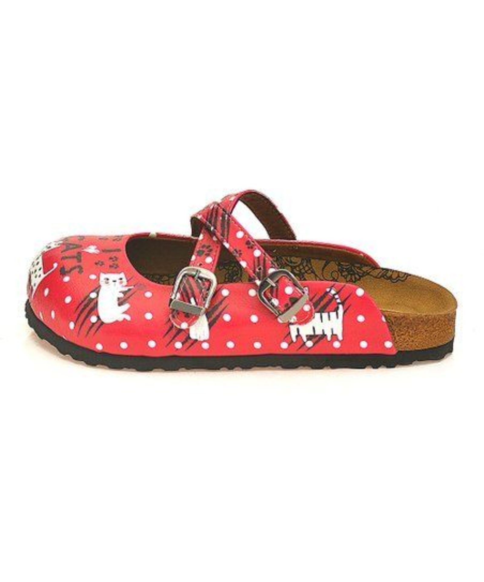 Calceo, Red & Black 'I Love Cats' Cross-Strap Mule - Women, Size Uk 6 Eur 39 (New With Box) [Ref: - Image 3 of 3