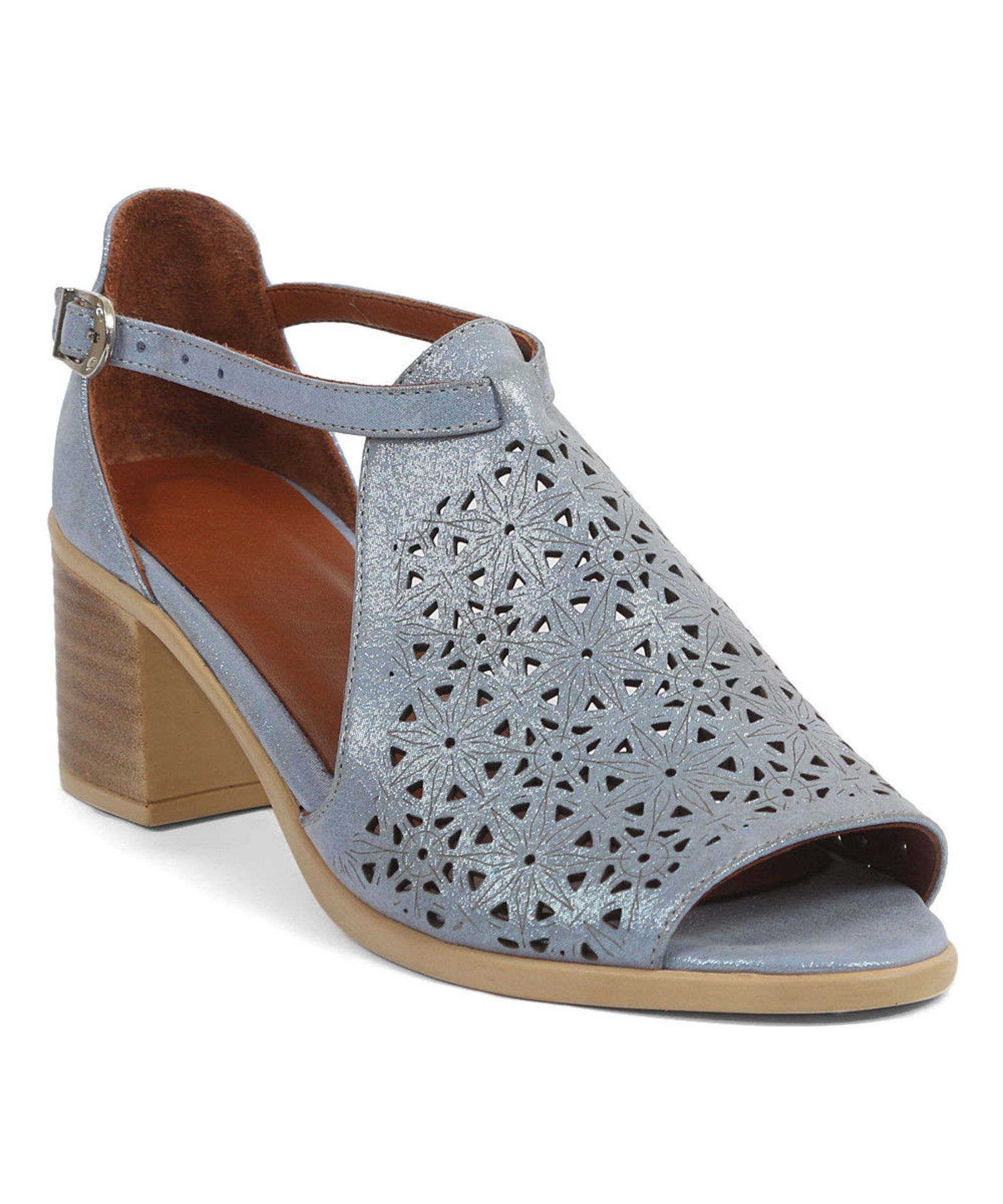Onouqo Blue Cutout Leather Peep-Toe Sandal (Uk Size:7/Euro Size:40) (New With Box) [Ref: 55280942-