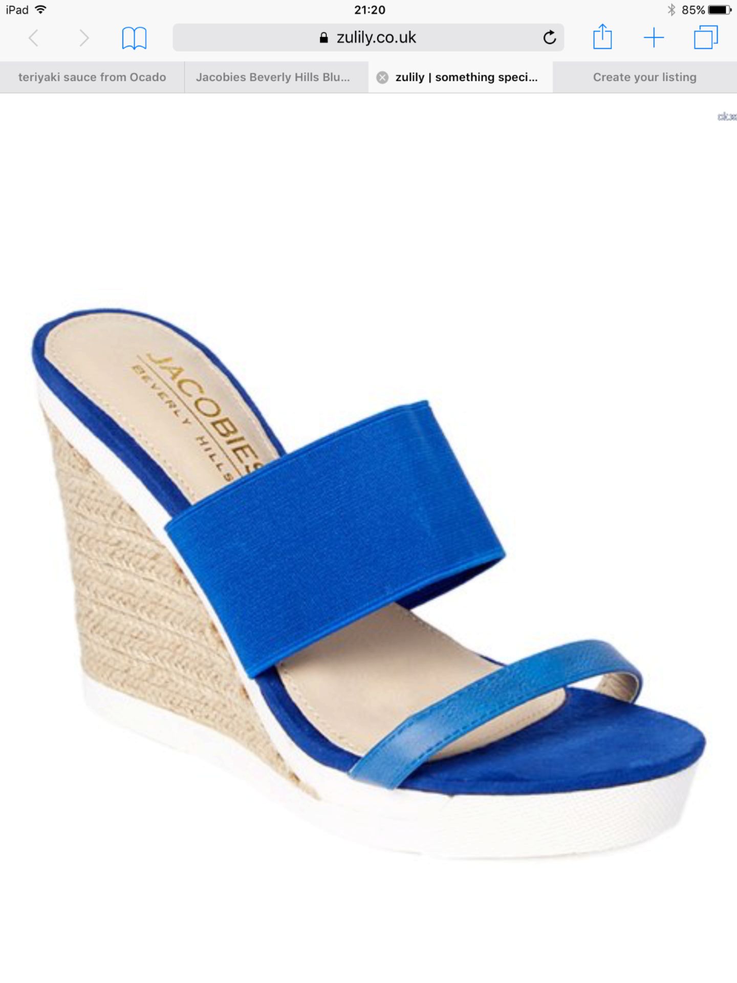 Jacobies Beverly Hills Blue & White Thelma Sandal, Size Uk 3-3.5 Us 5.5 (New With Box) [Ref: