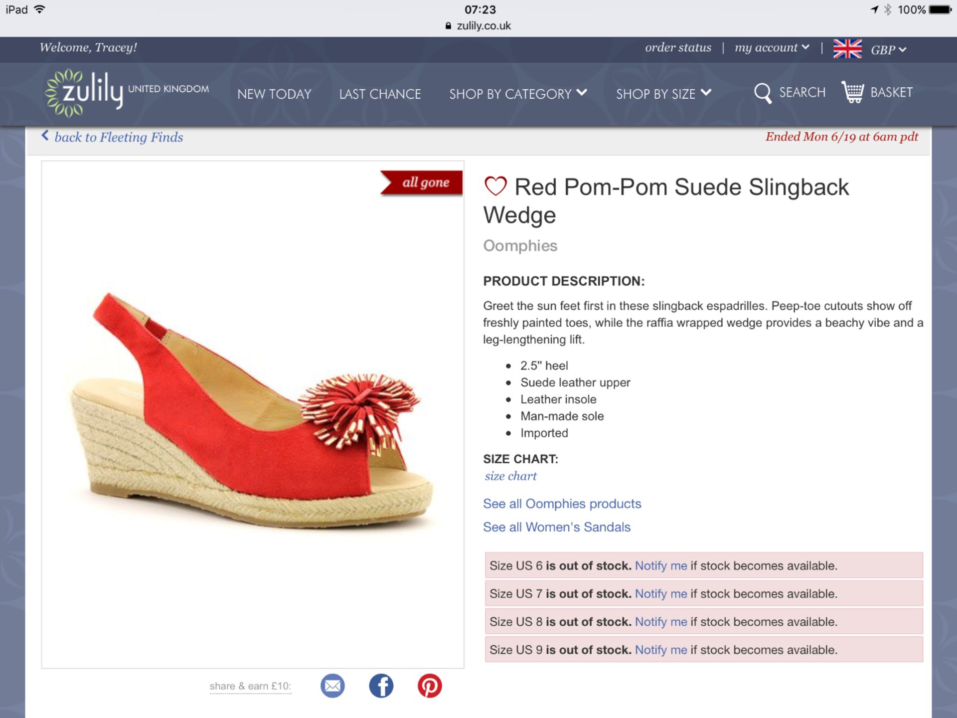 Oomphies Red Pom-Pom Suede Slingback Wedge, Size Us 7 Uk 5 Eur 38 (New With Box) [Ref: 4476286- C- - Image 2 of 3