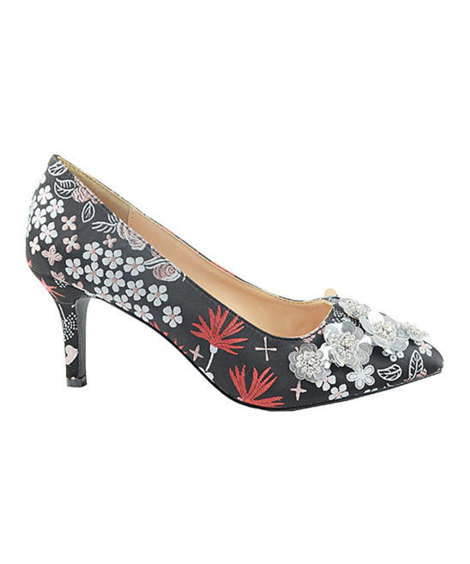 Chase & Chloe Black Floral Nana Pump (Uk Size:6/Us Size:7.5) (New With Box) [Ref: 55682784-C-001]