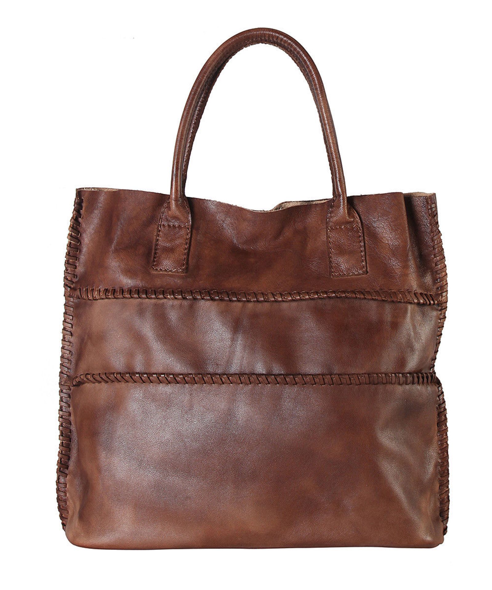 Diophy Leather Brown Leather Double-Stitch Tote (New With Tags) [Ref: 43611716-Tf-Tub 1-Tf]