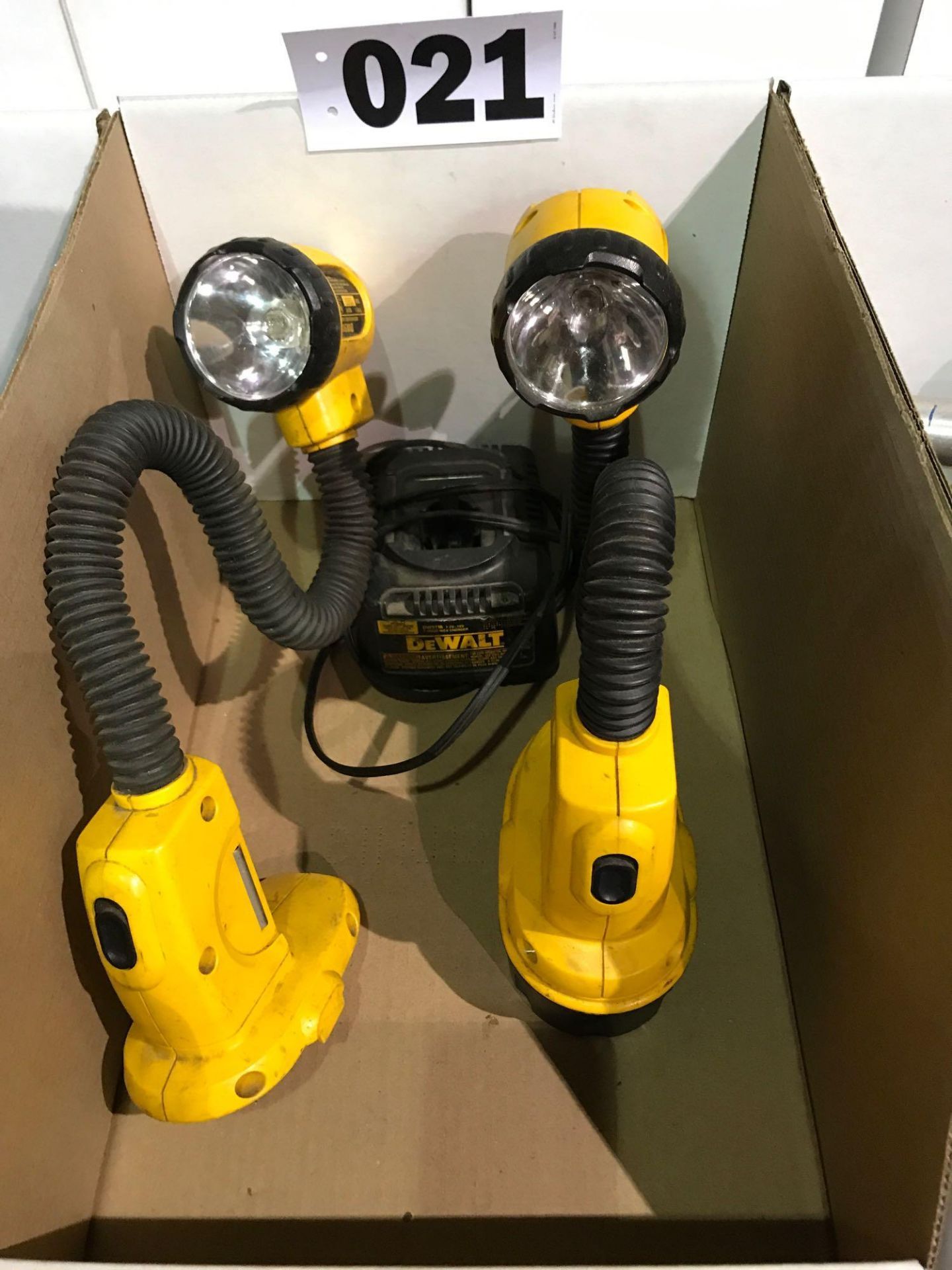 (2) Dewalt Cordless Lights, (1) Charger