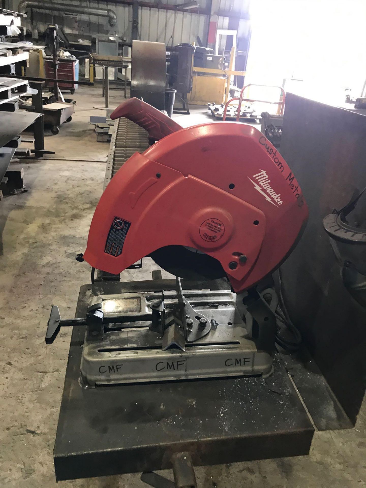 Milwaukee Chop Saw w/ Stand and 10' Roller Table - Image 2 of 6