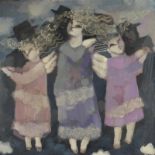 Irène DOMINGUEZ (née en 1928). Composition aux trois anges. Huile sur toile et [...]