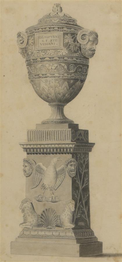 ÉCOLE ITALIENNE du début du XIXe siècle. Etude pour un vase cratère sur socle [...]