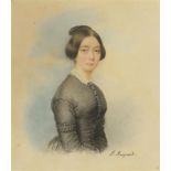 Flora GERALDY-REYNARD (XIXe siècle). Jeune femme de trois-quarts. Aquarelle. Signée [...]