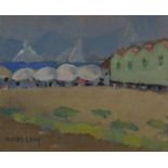 Moses LEVY (1885-1968). Parasols sur la plage. Huile sur carton. Signée en bas à [...]