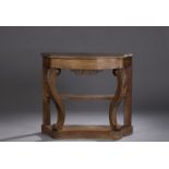 Travail FRANÇAIS du XIXe siècle. Table console Louis-Philippe en acajou et placage [...]