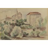 André LHOTE (1885-1962). Vue d'une église, 1921 Aquarelle sur papier. Signée et [...]