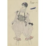ÉCOLE ITALIENNE vers 1920. Femme Pierrot. Encre et aquarelle. Titré en haut à [...]