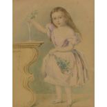 ÉCOLE ANGLAISE du XIXe siècle. Jeune fille aux fleurs. Aquarelle. 17.5 x 14 [...]