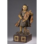 Saint Jean-Baptiste montrant l'Agneau. Sculpture en bois sculpté polychrome. Sur un [...]