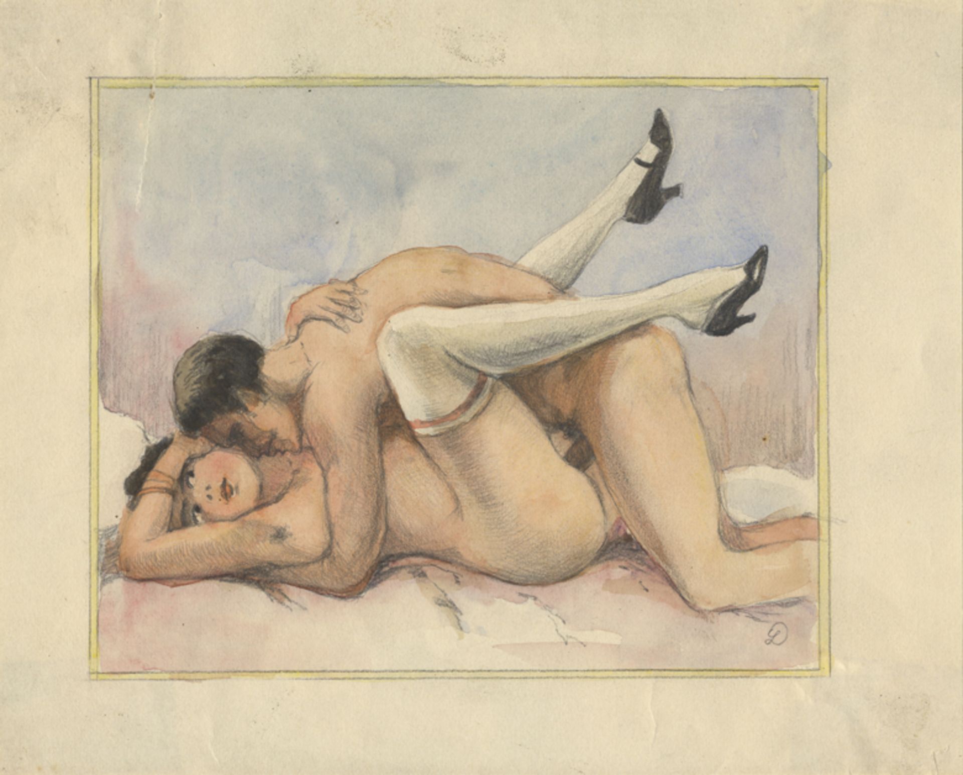 [Artistes non identifiés]. - Couples en action, vers 1920-1930. 6 dessins dont un [...] - Bild 6 aus 7