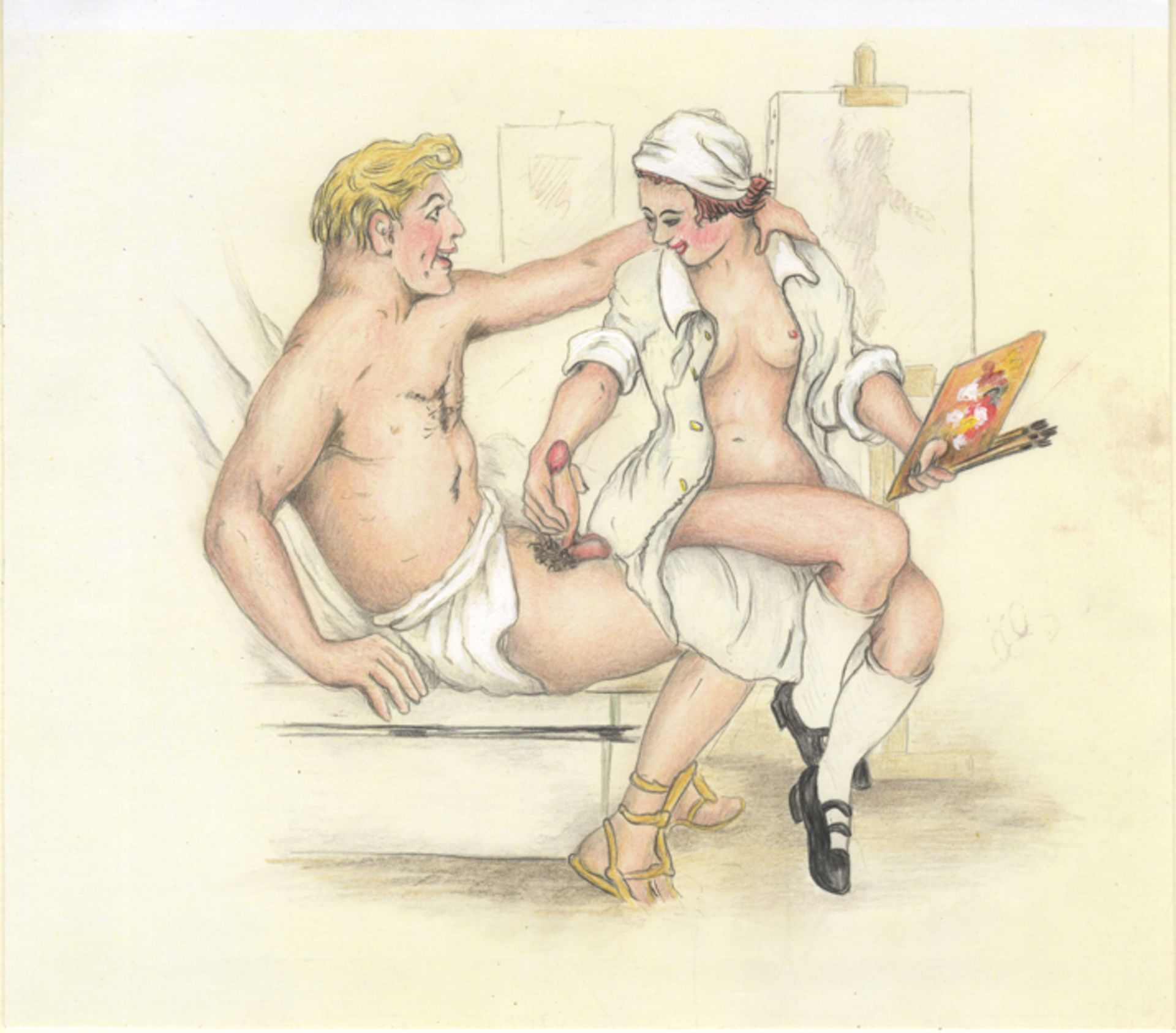 [Artistes non identifiés]. - Couples en action, vers 1920-1930. 6 dessins dont un [...] - Bild 2 aus 7
