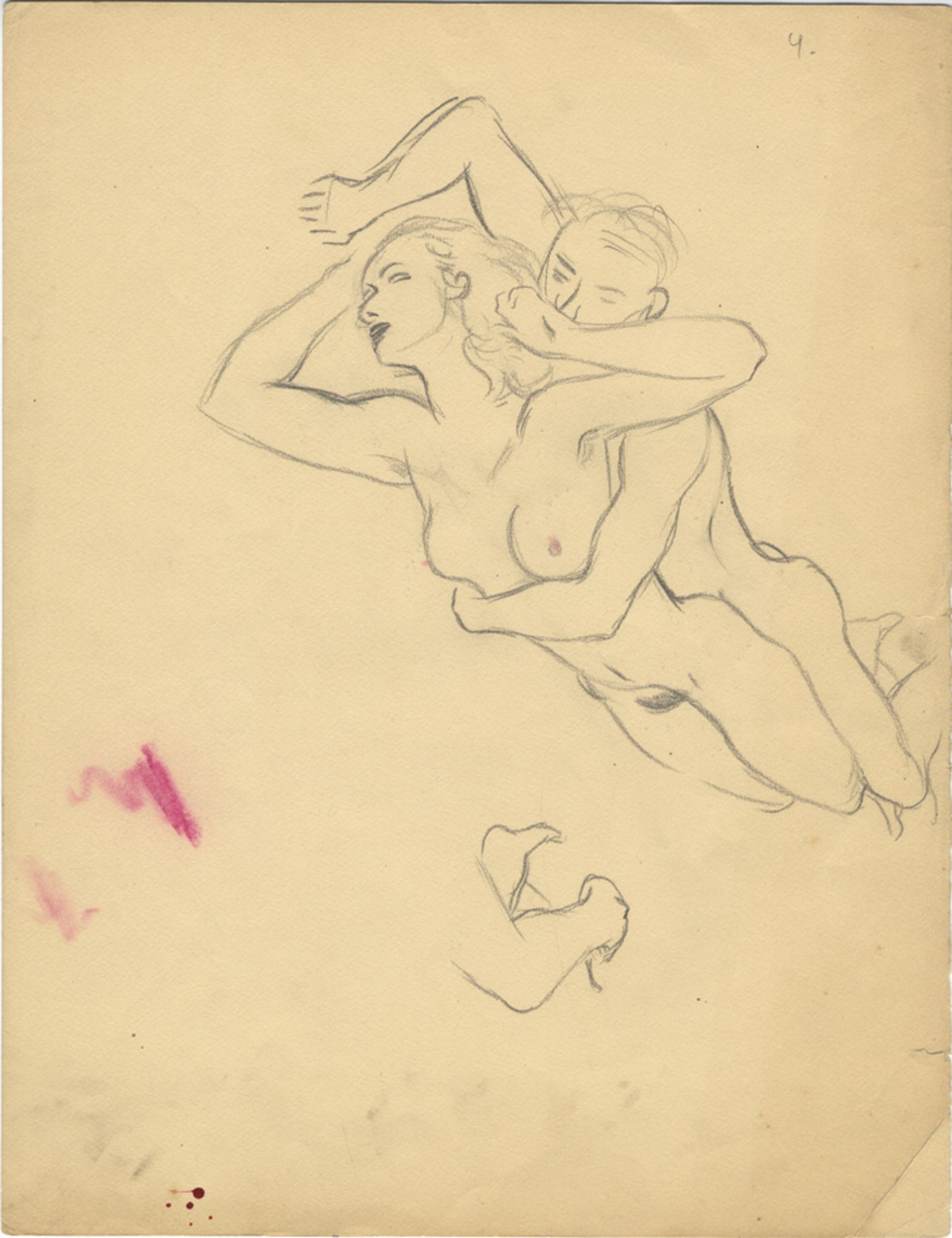 Couples, vers 1970. 8 dessins au crayon, formats divers. -