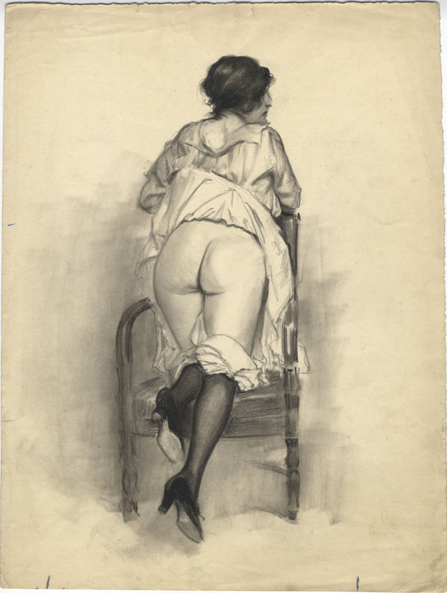 Les Orties blanches, scènes de fessées et flagellation, vers 1920-1930. 3 dessins [...] - Bild 3 aus 3