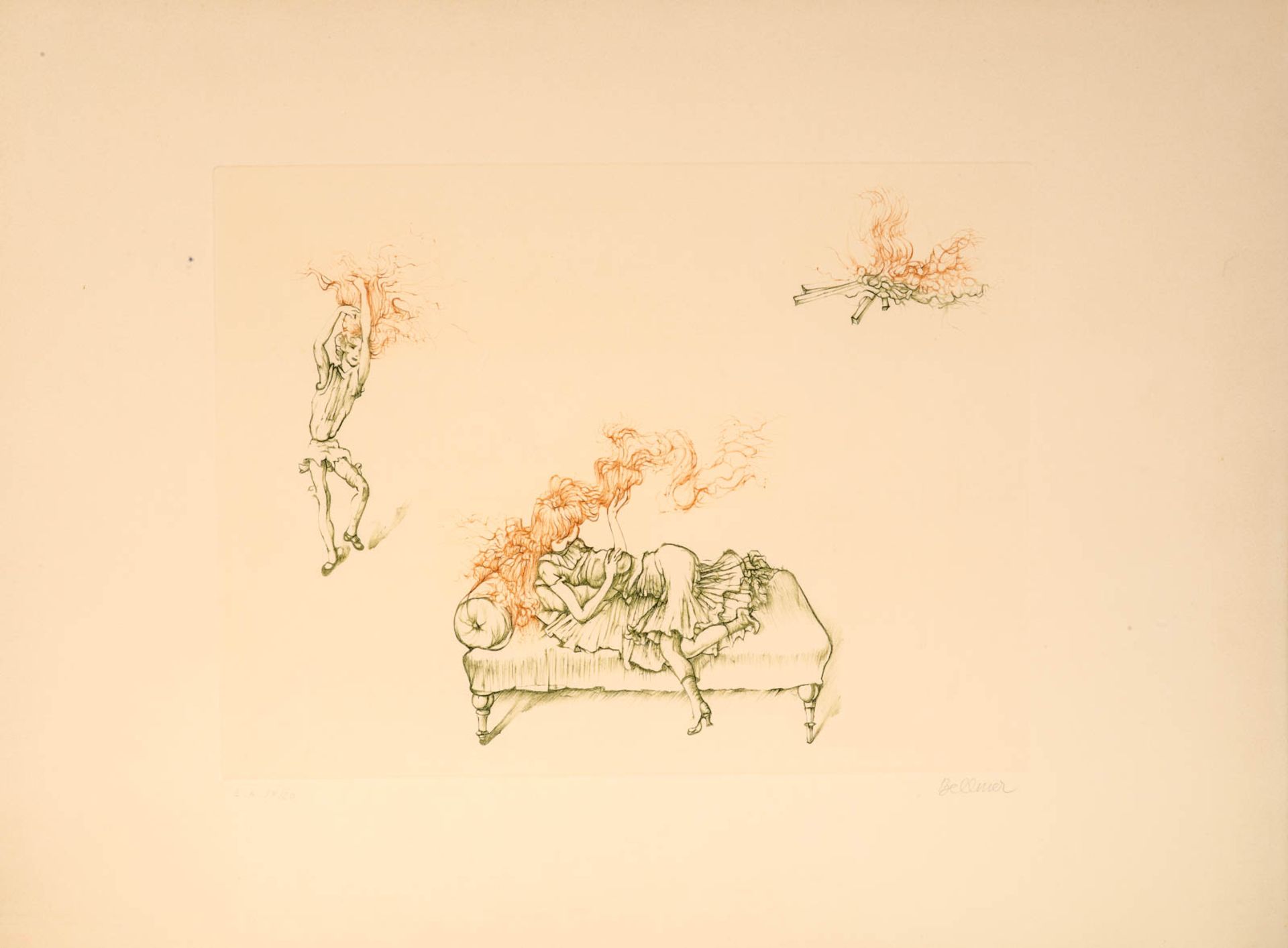 Hans BELLMER (1902 - 1975) Sur le canapé Gravure en couleurs sur vélin [...]