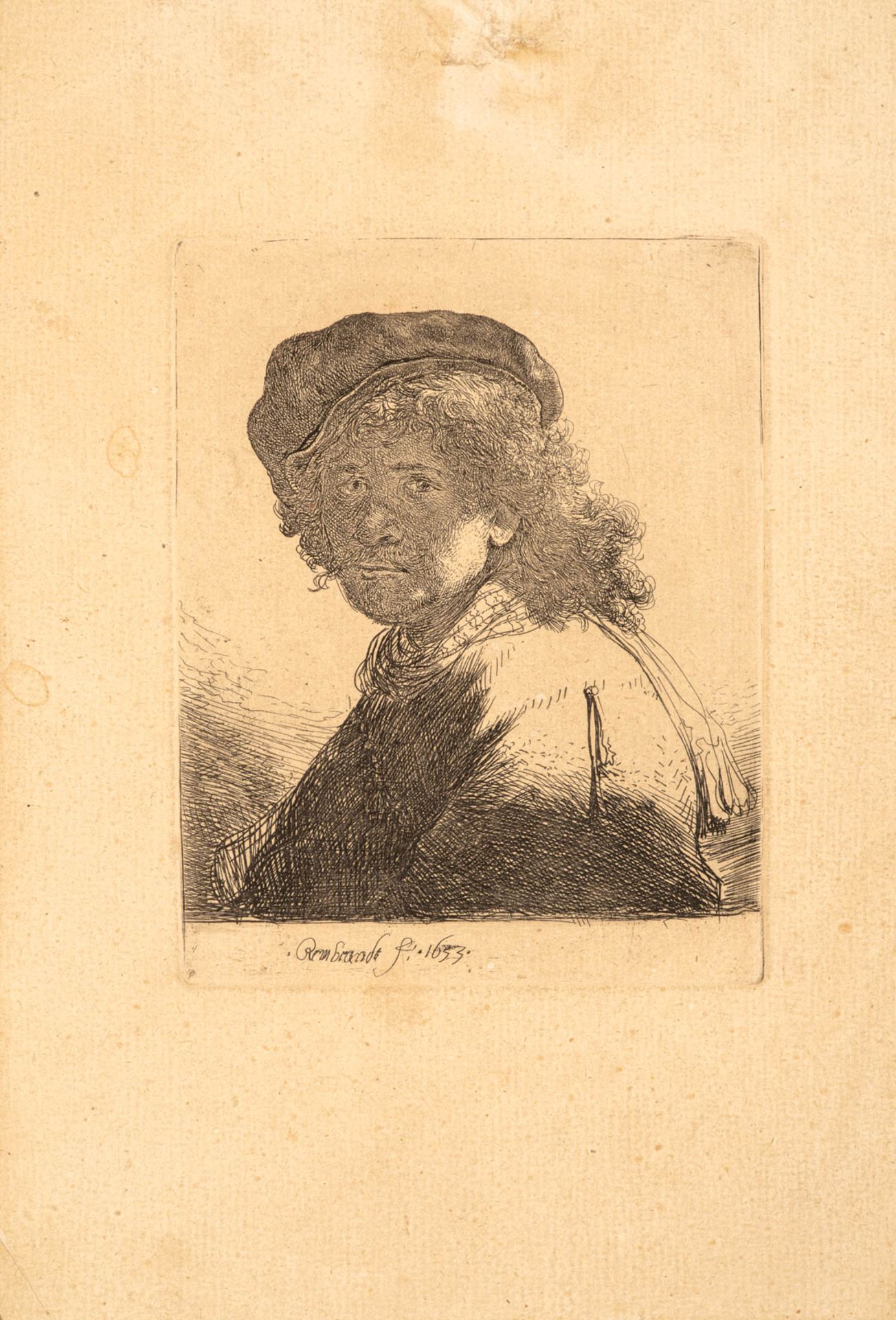 REMBRANDT VAN RIJN (1606 – 1669) Autoportrait au chapeau et écharpe, le visage [...]