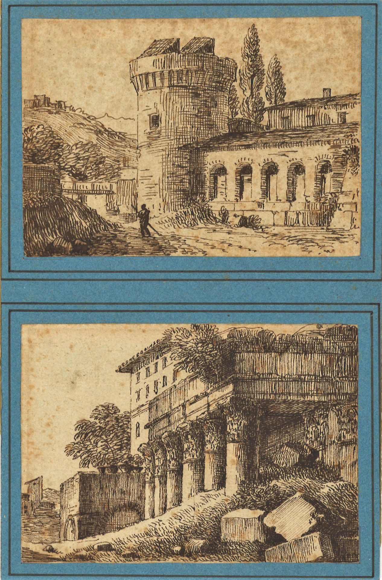 Victor Jean NICOLLE (1754-1826) Paysages italiens Paire de dessins à la plume encre [...]