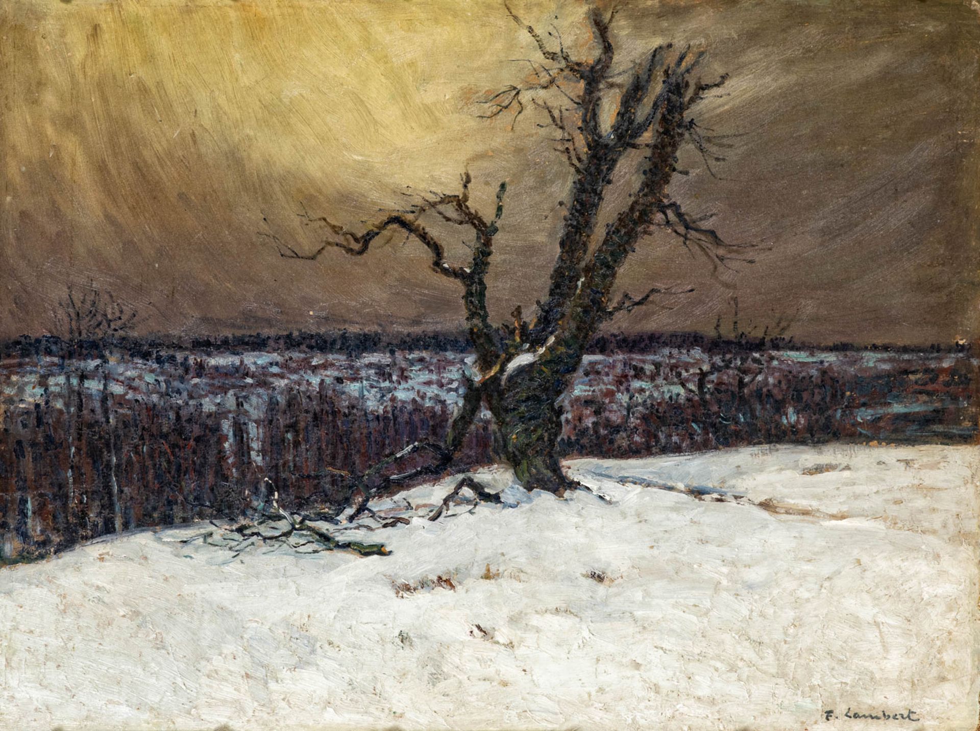 Ferdinand Alexis LAMBERT (1868-1935) Paysage de neige au crépuscule Huile sur [...]