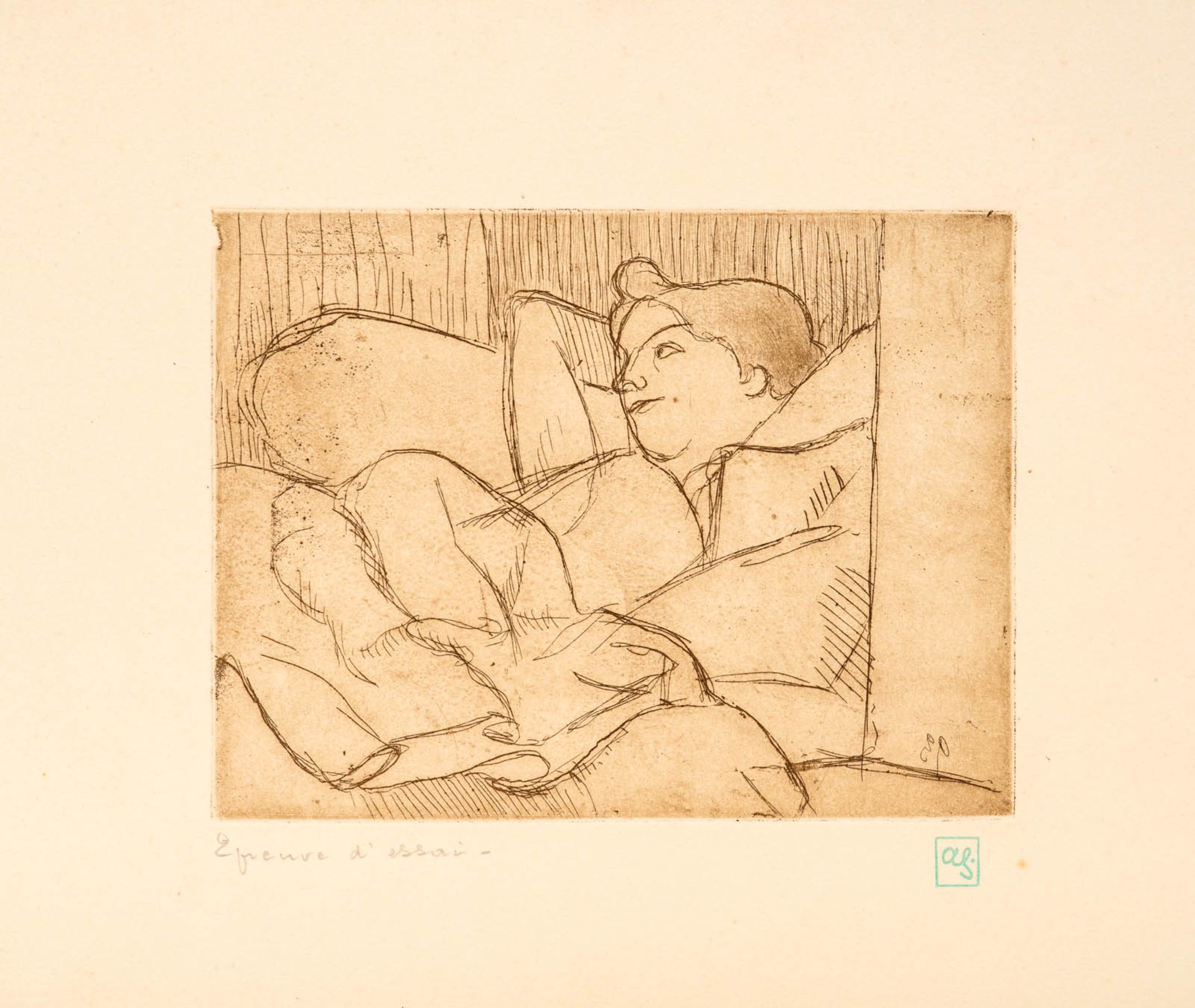 Armand SEGUIN (1869 - 1904) Jeune femme au lit. Eau-forte. Epreuve sur vélin d' [...]