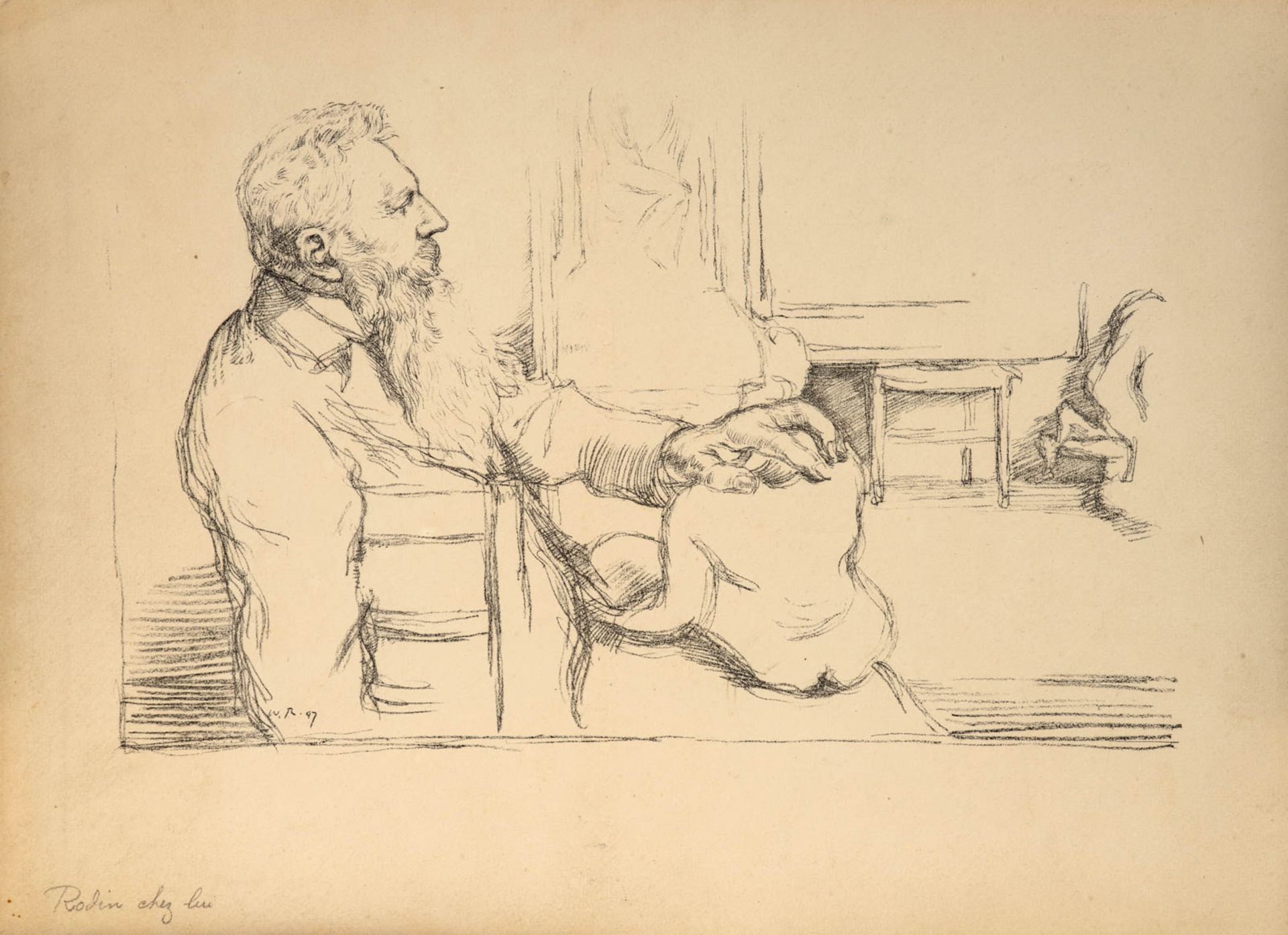 William ROTHENSTEIN (1872 - 1945) Rodin chez lui, 1897 Lithographie sur vélin [...]