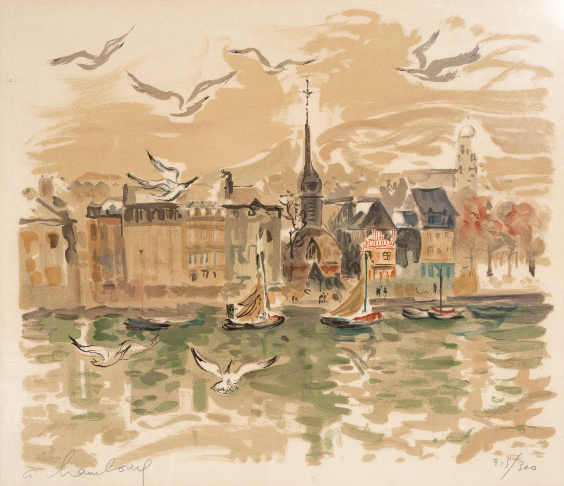 André HAMBOURG (1909 - 1999) Le port de Honfleur Lithographie en couleurs Signée en [...]