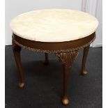 A small circular 20th Century wood and marble occasional table.