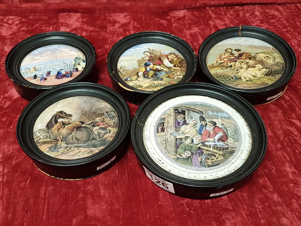 A set of five Victorian pot lids with convexed surfaces