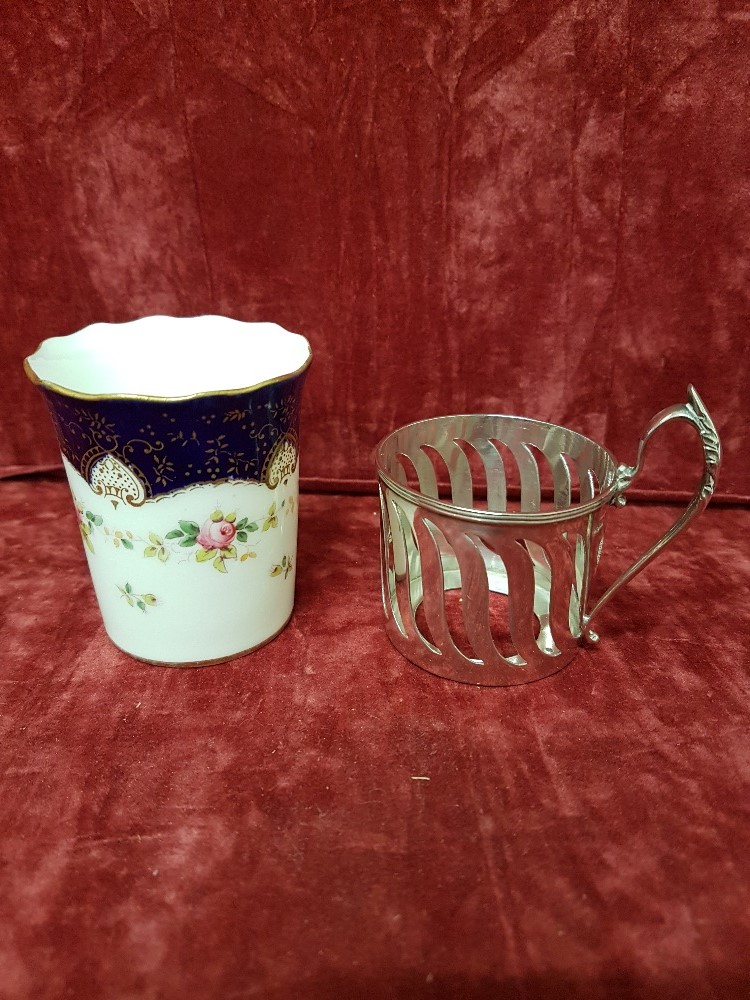 A set of six Coalport and silver cups with saucers decorated in a beautiful blue floral pattern. - Image 4 of 4