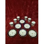 A set of six Coalport and silver cups with saucers decorated in a beautiful blue floral pattern.