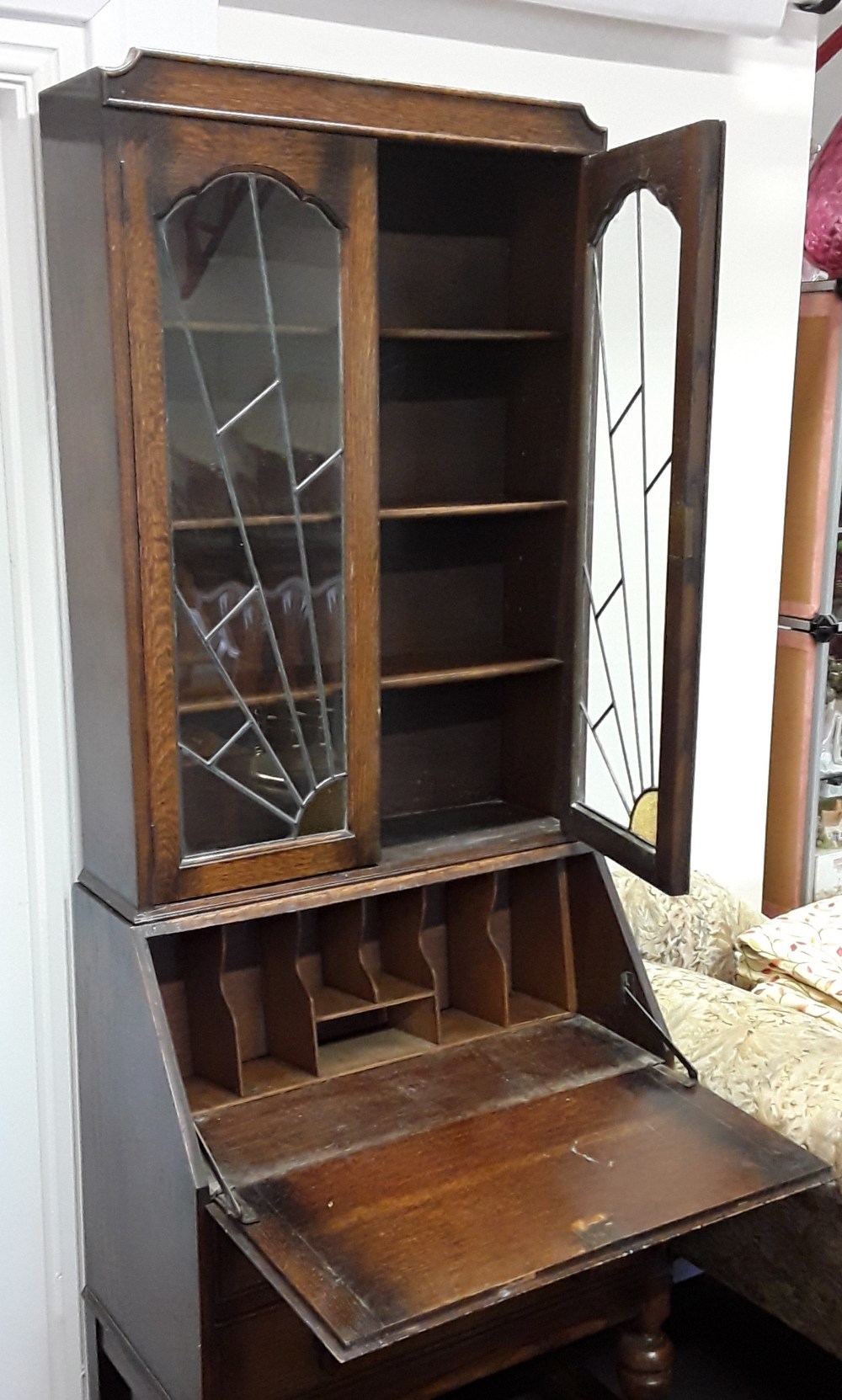 An Art Deco oak bureau bookcase. - Image 3 of 4