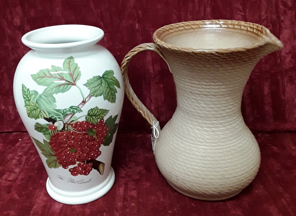 A Portmerion Pomona vase – ‘The Red Current’ and large fawn jug with rope effect on handle and rim.